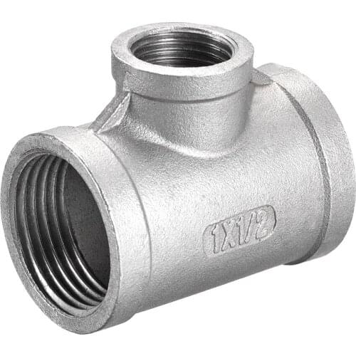 Uxcell Stainless Steel 304 Cast Pipe Fitting 1 BSPT x 1/2 BSPT x 1 BSPT Female Tee Shaped Connector Coupler