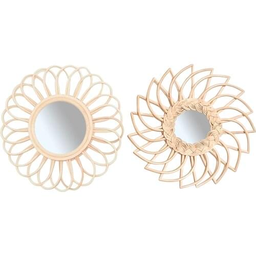 Rattan Innovative Art Decoration Round Makeup Mirror Dressing Bathroom Wall Hanging Mirror Homestay Hotel Wall Decoration