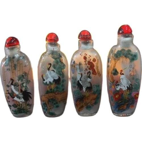 Chinese Unique Painting Snuff Bottle Inside Painted Four Combinations Birds And Flowers