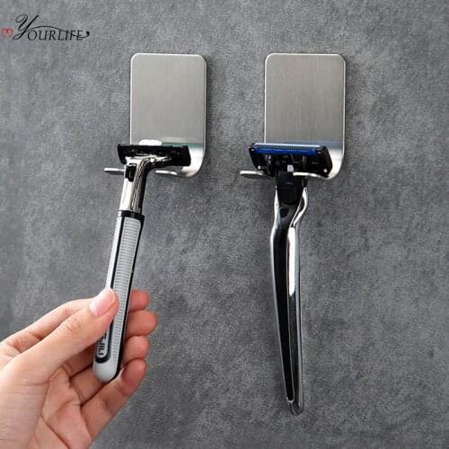 OYOURLIFE Strong Wall Mounted Stainless Steel Razor Holder Creative Bathroom Hand Shaver Holder Razor Stand Bathroom Accessories
