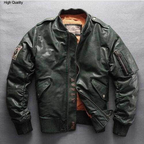 Fly brand genuine leather down jacket men stand collar aviator winter coat mens sheepskin duck down baseball jakcet 7XL