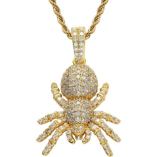 Hip Hop Mens Iced Out Gold Insect Spider Pendant Necklace Jewelry Street Dance Gift For Him with Rope Chain