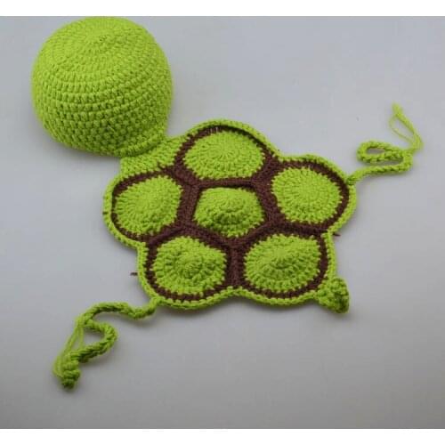 Cute Baby Hundred Days Little Turtle Shape Two Piece Set Handmade Hat Knitting Wool Photography Suit Infant Born Souvenir Photo