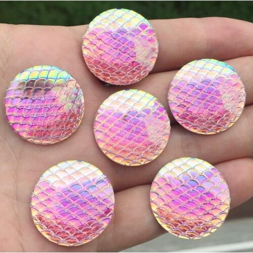 New Fashion 12pcs 25mm Round Fish scales Style Flat Back AB Resin Cabochons Cameo -B464