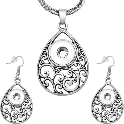 New DJ0099 Beauty Vintage Drop Hollow pattern snap necklace&earring set fit DIY 12MM snap buttons jewlery