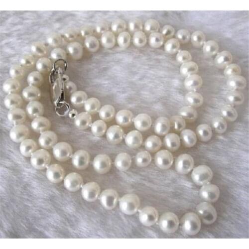 Natural 7-8mm White Freshwater Cultured Pearl Necklace 18"