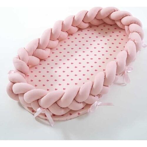 Baby Bed Portable Grey Pink Crib Baby Nest Cot Kids Cradle Childrens Bed Bumper Sides in the Crib Newborn Room Decor