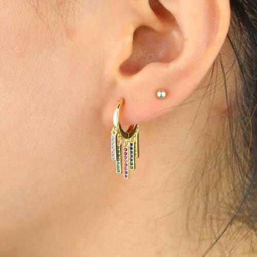Multi bar charm pendant earring with rainbow cz paved shiny color beach styles earring jewelry with gold color mini jewelry