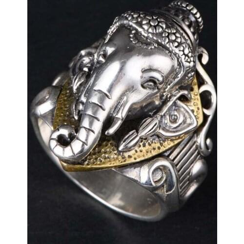 Real 925 Sterling Silver Retro Wide Face Baron Weather Nose God Of Wealth Elephant Man Ring Exquisite Commemorative Gift Jewelry