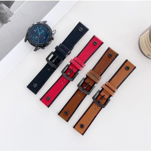 22mm Leather strap for Samsung Galaxy watch 45mm/Huawei watch3/Amazfit GTR Nail leather bracelet strap for Huawei watch GT2 46mm