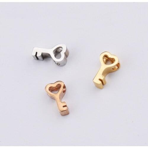 Silver Color/Gold Color/Rose Gold Color Stainless Steel Heart Key Bead Charm For Jewelry Making 1.8mm Hole Mirror Polished 30pcs