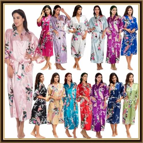 Floral Robe Silk Kimono Bathrobe Women Satin Bath Robe Night Sexy Robes Night Grown For Bridesmaid Summer Plus Size Robes S-XXXL