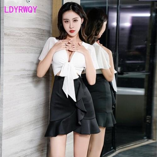 Sexy stitching strap temperament to reduce the age of thin bag hips Office Lady Winter Nightclub womens night dress