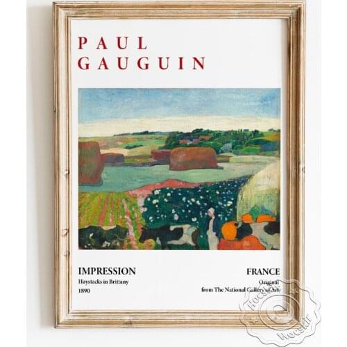 Paul Gauguin Exhibition Museum Retro Poster, Haystacks In Brittany Scenery Canvas Painting, Madrigal Landscape Home Decor Prints