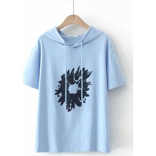 Women cotton Short Sleeve white sky blue ArmyGreen Shirt hooded Top Plus Size Women T-shirt Clothing Print T Shirts