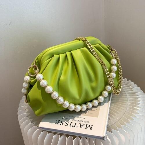 Beading Belt Soft PU Leather Crossbody Bag for Women 2021 Winter Cloud Designer Tends Evening Shoulder Bag Purses and Handbags