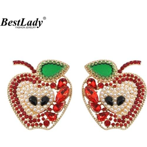 Best Lady Fashion Cute Crystal Apple Stud Earrings for Women Boho Luxury Shiny Fruit Statement Earrings Jewelry Party Wholesale