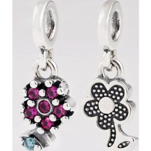 Original 925 Sterling Silver Charm Bright Red Flower Pendant Fit Pandora Women Bracelet & Necklace Diy Jewelry