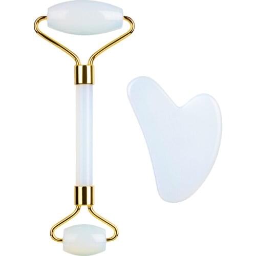 Double-Headed Opal Stone . Natural jade Roller Massager Gua Sha Board Skin Care Beauty Bar