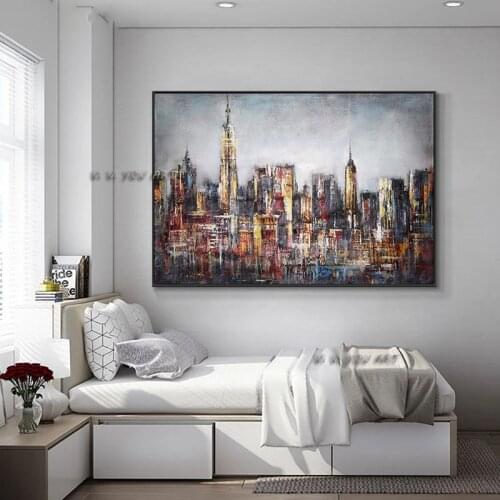 100 Hand Painted Oil Painting On Canvas Abstract Large Size City Building Painting Modern Wall Art Decorative
