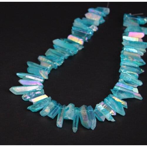15.5"strand Blue Titanium Crystal Quartz Top Drilled Point Beads,Raw Crystal Stick Briolettes Pendant Beads Jewelry Making