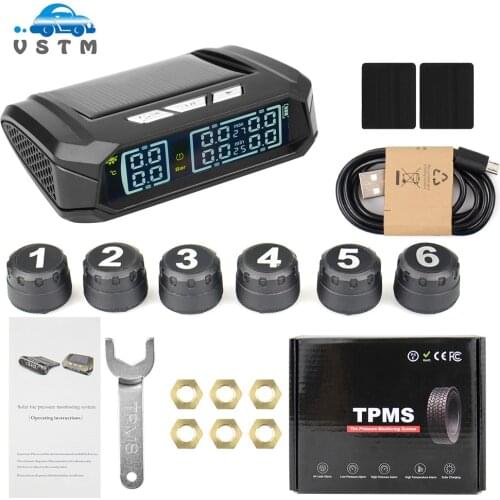 2021 Universal For Truck Tire Pressure Monitoring System TPMS USB Solar Charge External Sensor Tyre Temperature Alarm Monitor
