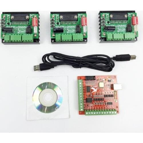 CNC Router mach3 USB 3 Axis Kit, 3pcs TB6560 1 Axis Driver Board + one mach3 4 Axis USB CNC Stepper Motor Controller card 100KHz