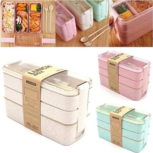 900mlLunch Box 3 Layer Portable Bento Box Wheat Straw Material Bento Box Microwave Dinnerware Leakproof Food Organizer Lunchbox