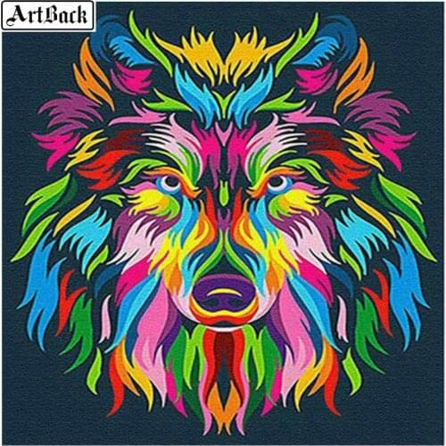 ARTBACK 5d diamond painting wolf pattern full round color animal diamond embroidery sewing crafts 3d mosaic wall stickers