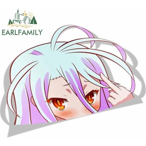 EARLFAMILY Car Sticker for Shiro No Game No Life Peeker Big Head Anime Vinyl Rear Windshield Trunk Stickers Car Accessories