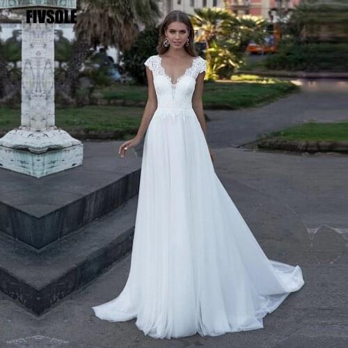 Bohemian Wedding Dress V-Neck Cap Sleeve A Line Boho Simple Bridal Gowns Vestido De Noiva 2021 Elegant Plus Size Bride Dresses