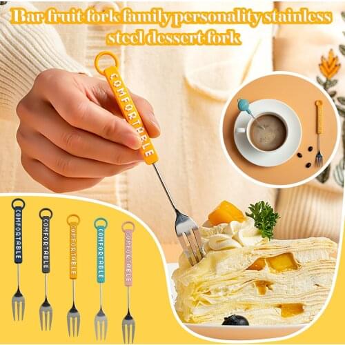 Household Stainless Steel Fruit Fork Western Food Cute Dessert Cake Dessert Fork Mini Children Snack Cake Dessert Fork Best Gift