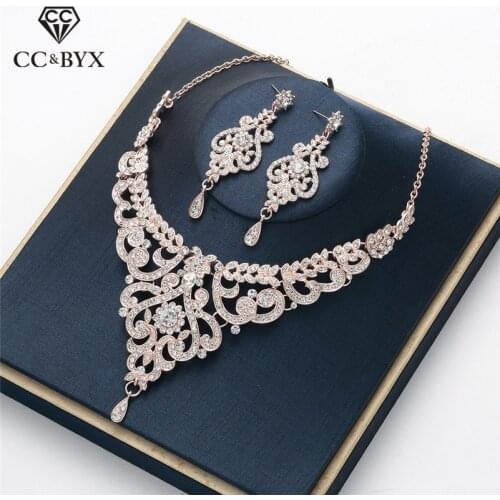 CC Earring and Necklace Luxury Jewelry Sets Wedding Accessories For Bridal Women Girlfriend Party Style Wholesale Crystal D020