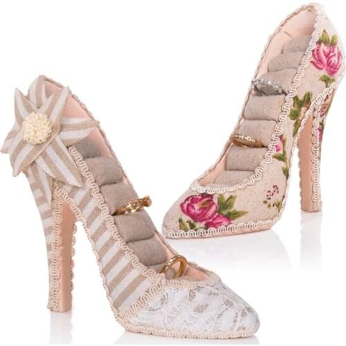 High Heels Shoe Model Ring Jewelry Display Stand Holder Earring Jewellery Tray Storage Organizer Case For Counter Display