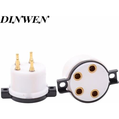 EIZZ 4pin PTFE RE404 Vacuum Tube Socket Base 24K Gold Brass Pins For Vintage Hifi Audio Tube AMP DIY