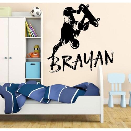 Skateboarder Personalized Wall Decal Skate Art Vinyl Stickers Kids Room Home Decor Waterproof Murals 2254