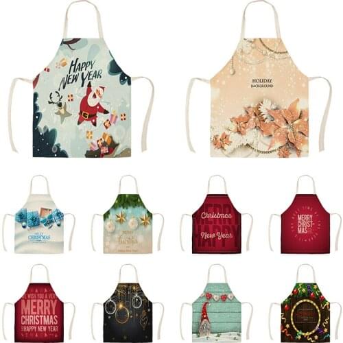 Linen Merry Christmas Apron Christmas Decorations for Home Kitchen Accessories Natal Navidad 2020 New Year Christmas Gift WQTX49