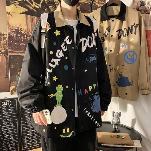Korean style trendy graffiti jacket men autumn hip-hop loose jacket