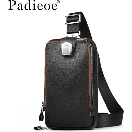 PADIEOE shoulder bag men leather crossbody bags for men genuine leather chest messenger bag men high quality pack