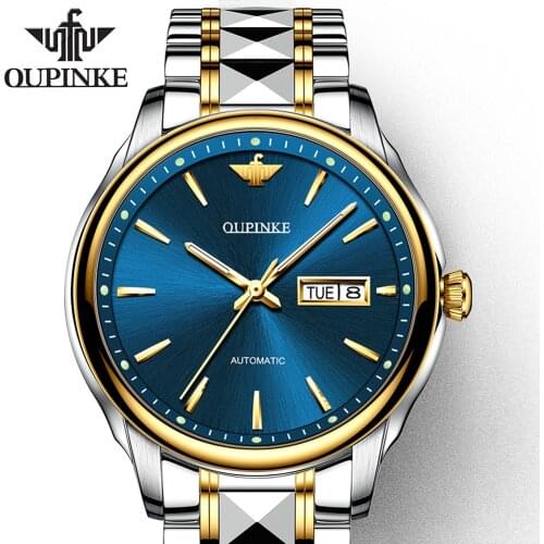 Men Automatic Watch Sapphire Crystal OUPINKE WristWatches Mens Self-Wind Tungsten Steel Waterproof Business Mechanical Watch