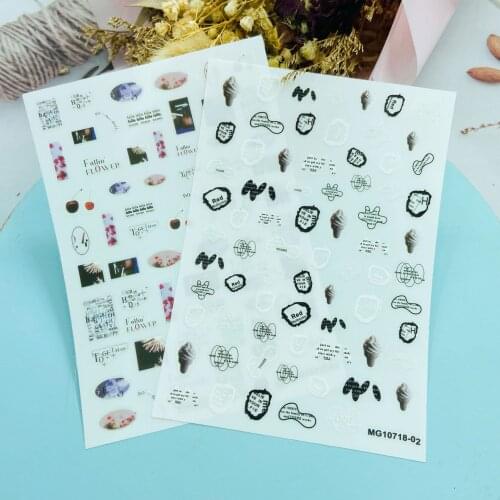 Fashion New Arrival 3d DIY Japanese Style Nail Stickers Thin Light Traceless Dry Nail Decals Geometric English Words Nail Foils