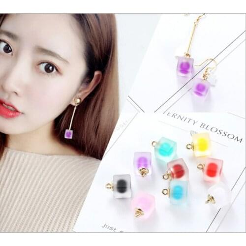 NEW DIY 8PCS 11MM Mini Acrylic Frosted Square Beads Charm Pendant Ornaments Jewelry Making Jelly Frosted Candy Colors