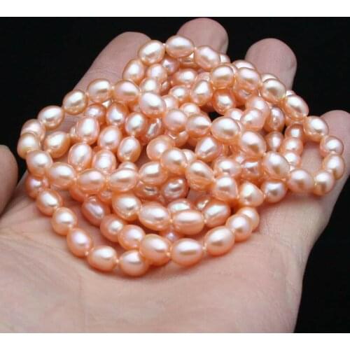 Hand knotted 8-9mm pink purple rice freshwater cultured pearl necklace 90cm fashion jewelry