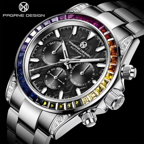 PAGRNE DESIGN 40mm Mechanical Watches Top Brand Stainless Steel Sports Waterproof Watches Sapphire Glass Automatic Mens Watches