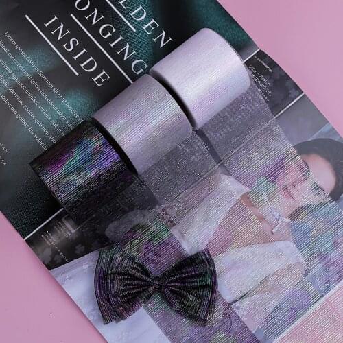 Iridescent Tulle Ribbon 6cm Magic Color Grid Line Glitter Organza Rainbow Sparkly Printed Mesh Strip DIY Bow Material Supply