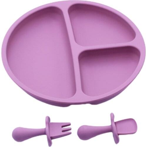 Divided Silicone Plate Kids Food Plate Set Feeding Bowls Dishes With Mini Fork And Spoon BPA-Free For Toddler Kids