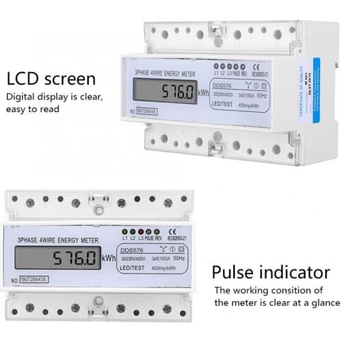 Energy meter DDS576 Watt Hour Meter LCD Display 3 Phase 4 Wire 7P 380V Electric Energy Power Meter