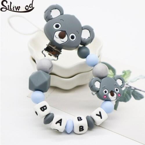 Personalised Name Silicone Pacifier Clip Koala Dummy Clips Holder Cute DIY Pacifier Chain Soother Chain For Baby Teething Toys