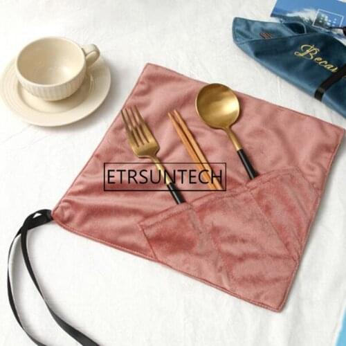 100pcs Velvet Cloth Travel Cutlery Storage Bag Fork Scoop Chopsticks Portable Bag Picnic Tableware Bags