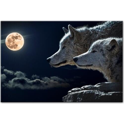 Wolf Wall Art Canvas Prints Realist Wolf Under The Moonlight Canvas Art Paintings For Living Room Wall Art Canvas Pictures